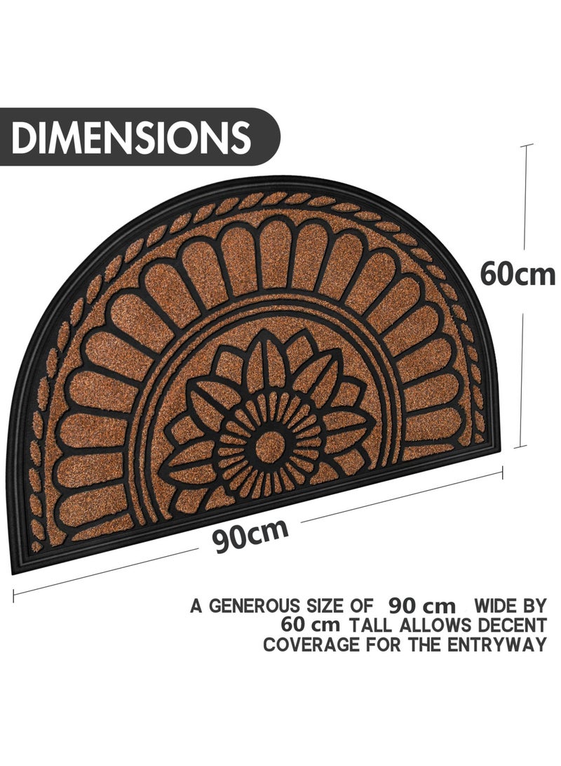 Bukela Half Round Door Mat, Large Size Mats for Home Entrance with Non Slip Rubber Backing, Water Resistant and Washable Indoor Door Mat for Entryway, Circle Mats for Garage, Patio, 90*60cm (Brown) - Image 3